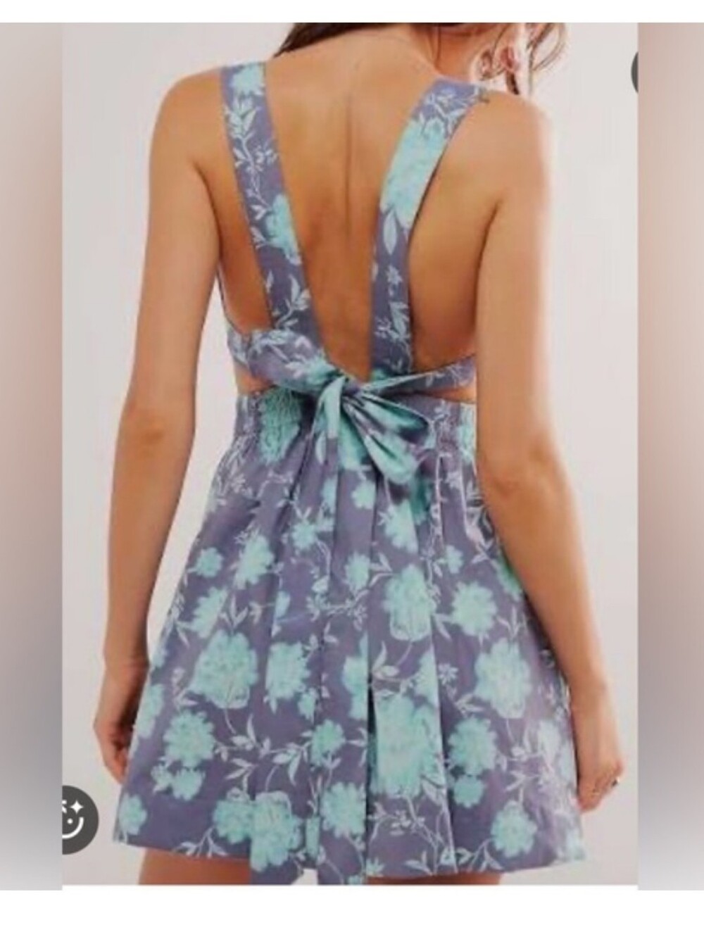 Free People $128 Blue and Green Floral Mini Dress NWOT